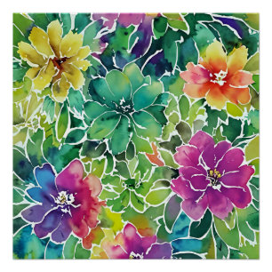 Poster Beau Motif de fleurs d'aquarelle