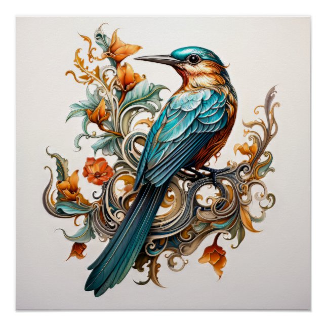 Poster Beau Oiseau Art Nouveau (Devant)