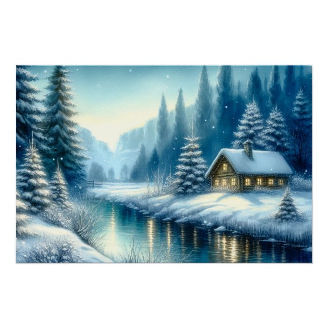 Poster Beau paysage de la rivière d'hiver (Devant)