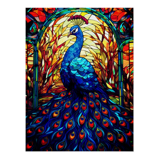 Poster Beau Peacock Vitrail Art de la faune (Devant)