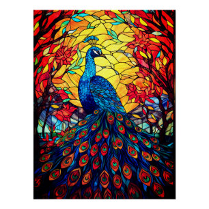 Poster Beau Peacock Vitrail Art de la faune