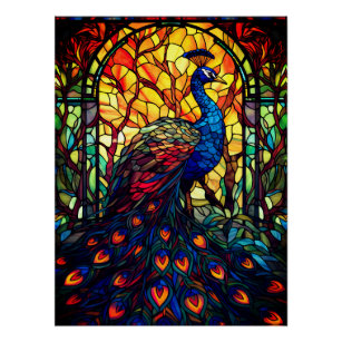 Poster Beau Peacock Vitrail Art de la faune