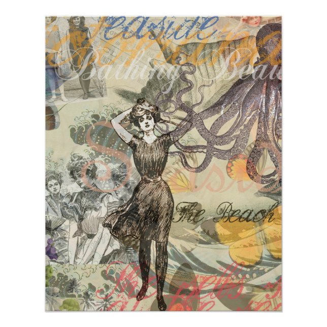 Poster Beauté de bain victorienne Kraken Surréalisme Vint (Devant)