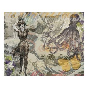 Poster Beauté de bain victorienne Kraken Surréalisme Vint