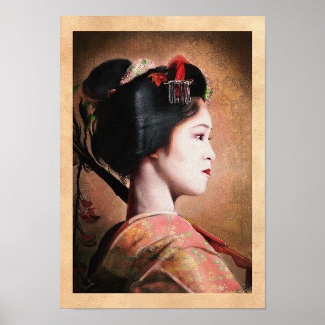 Poster Beauté de Geisha - cool oriental japonais peinture (Devant)