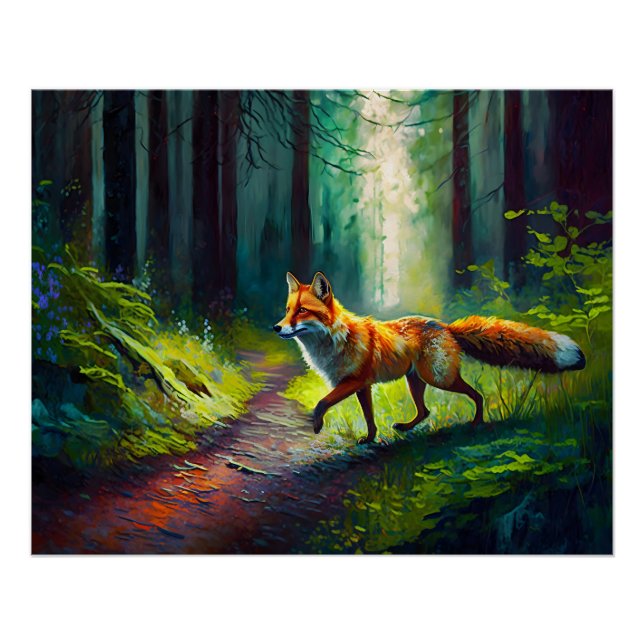 Poster Beauté rousse sur la chasse, habitants de la forêt (Devant)