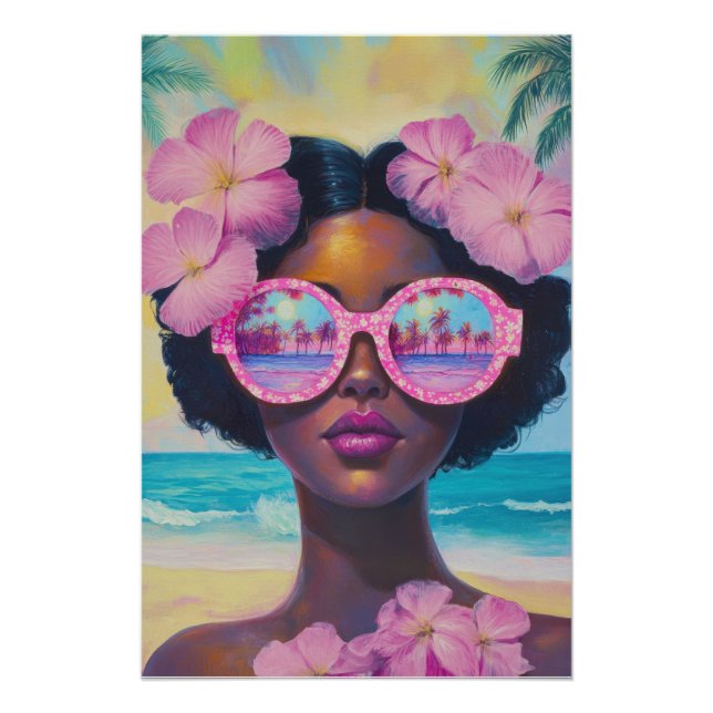 Poster Beauté tropicale dans les tons roses (Devant)