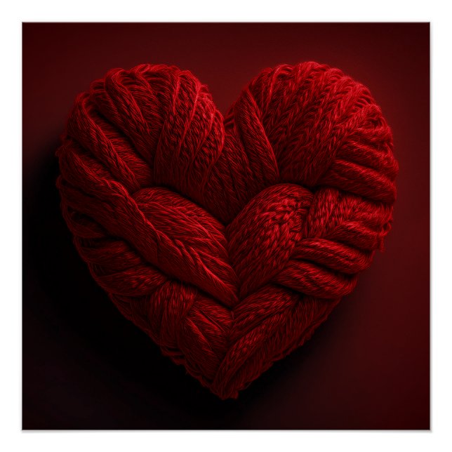 Poster Beautiful Valentines Day Heart Made Of red Yarn (Devant)