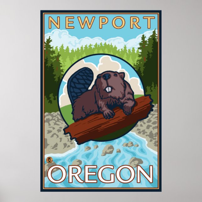 Poster Beaver & River - Newport, Oregon (Devant)
