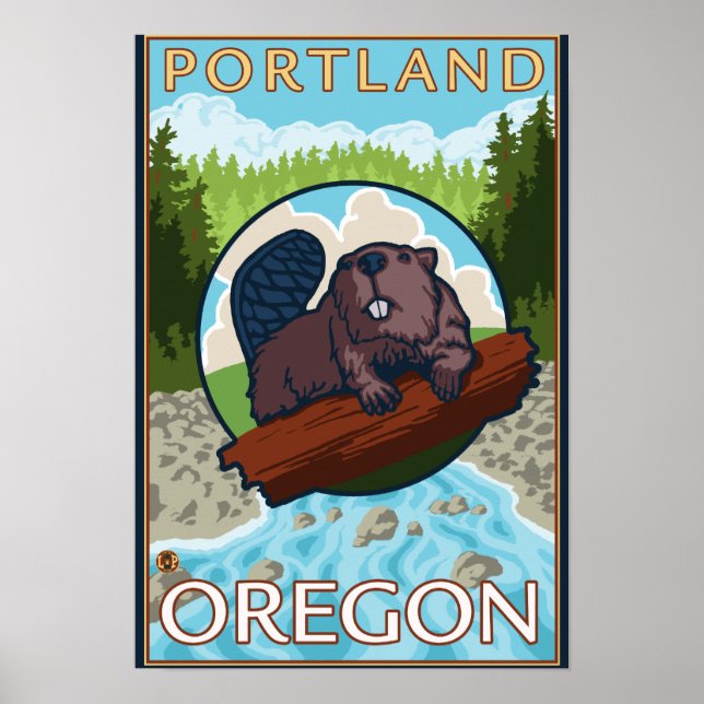 Poster Beaver & River - Portland, Oregon (Devant)