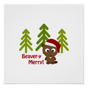 Poster Beaver-y Joyeux ! Beaver de Noël mignon