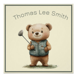 Poster Bébé adorable Ours Golfer Nursery