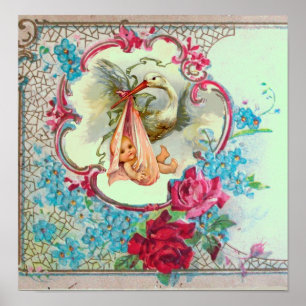 Poster BÉBÉ DE STORK DOUCHE DE FILLE Vert