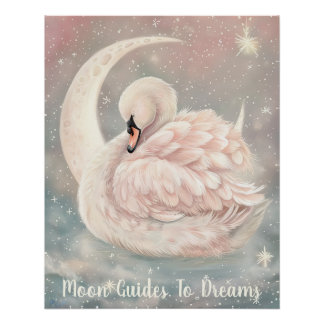 Poster Bébé d'oiseau de cygne dormant sur la lune