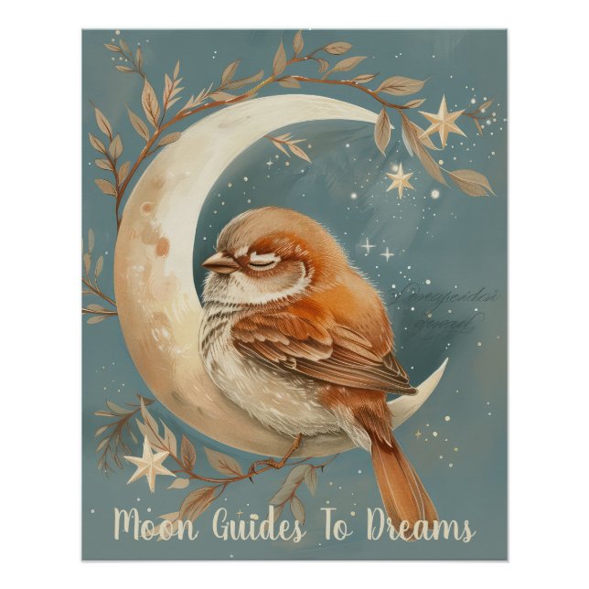 Poster Bébé d'oiseau mouche dormant sur la Lune (Devant)