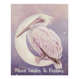 Poster Bébé d'oiseau pélican dormant sur Lune