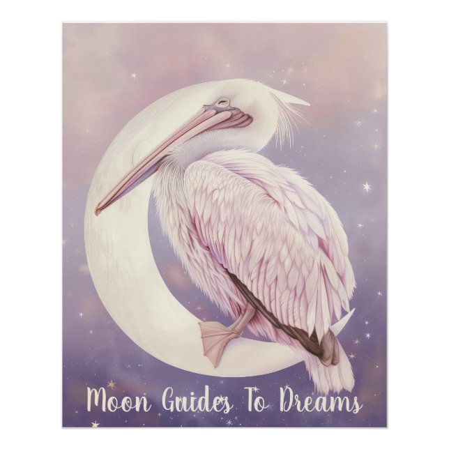 Poster Bébé d'oiseau pélican dormant sur Lune (Devant)