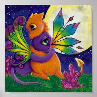 Poster bébé dragon fairg serrer couple câlin nuit amour