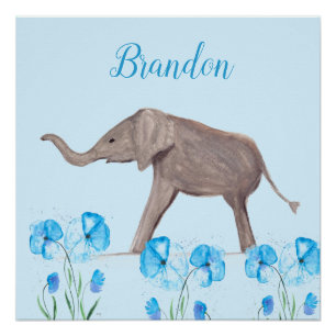 Poster Bébé Eléphant faune Animal pour enfants art garçon