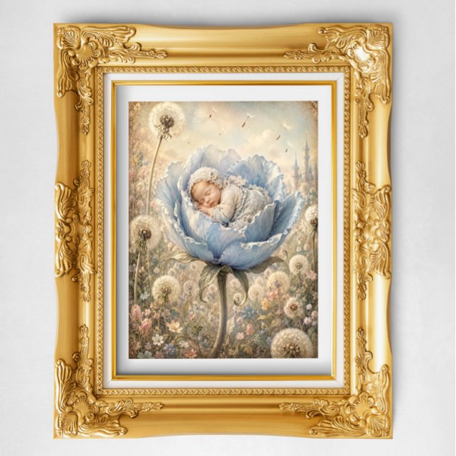Poster Bébé endormi dans une fleur bleue  (Créateur téléchargé)