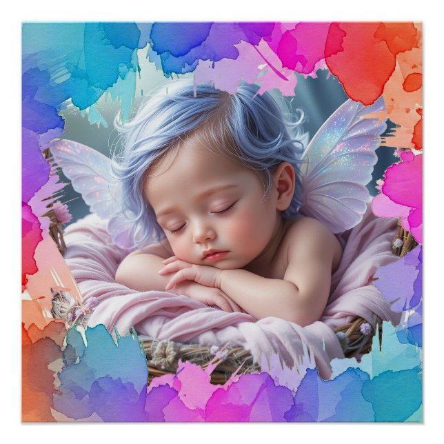 Poster Bébé endormi photo aquarelle pastel doux (Devant)
