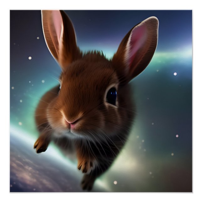 Poster Bébé Lapin Courir Dans L'Espace (Devant)