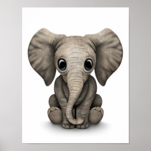 Poster Bébé mignon Eléphant Calf assis, Blanc