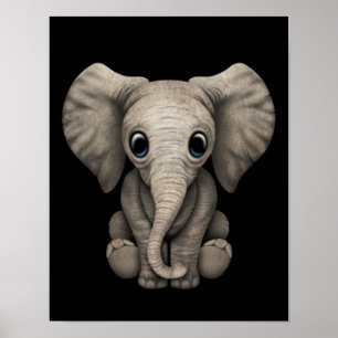 Poster Bébé mignon Eléphant Calf assis, Noir