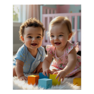Poster Bébé mignon garçon & fille Jouer dans une crèche é