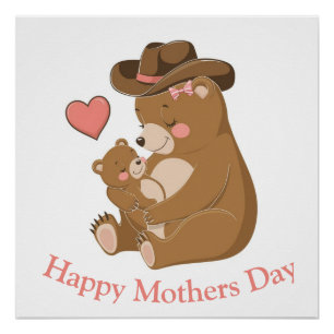 Poster Bébé ours Bonne fête des mères