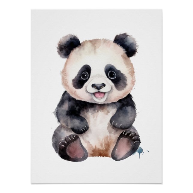 Poster Bébé panda mignon aquarelle (Devant)