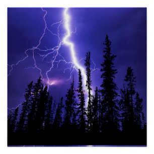 Poster bel orage sur la forêt