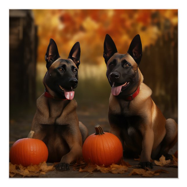 Poster Belge Malinoi Puppy Automne Citrouille de plaisir (Devant)