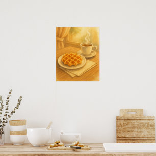 Poster Belge Waffle & Coffee - Cosy Café Scene