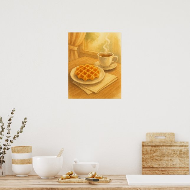 Poster Belge Waffle & Coffee - Cosy Café Scene (Cuisine)