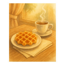 Poster Belge Waffle & Coffee - Cosy Café Scene