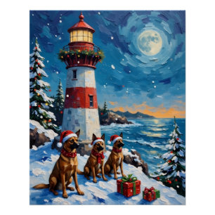Poster Belgian Malinois Noël Phare Vacances