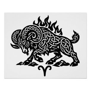 Poster Bélier Fire‑Bélier – Encre Hantée Celtique Zodiaqu
