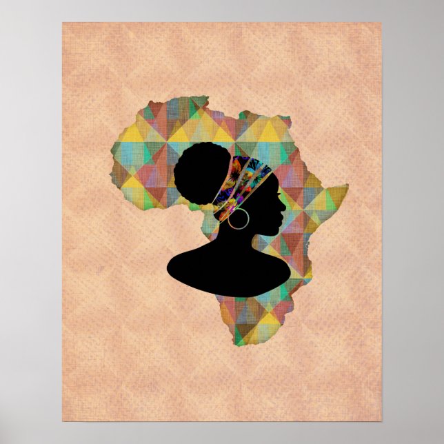 Poster Belle Afrique et femme | Motif géométrique (Devant)