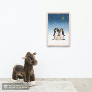 Poster Belle aquarelle de famille de pingouins