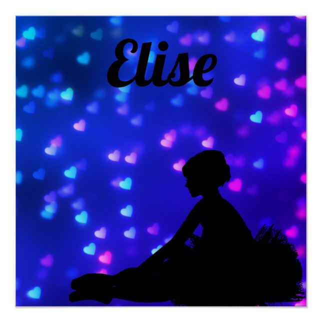 Poster Belle Ballerina aux Coeurs Flottants (Devant)