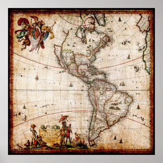 Poster Belle carte antique vintage de l'Amérique du Nord