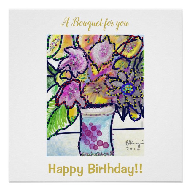 Poster Belle carte Bouquet Géant Anniversaire (Devant)