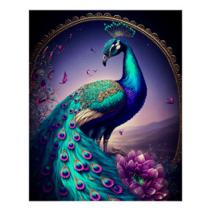 Poster Belle couleur Peacock Paon Bird faune