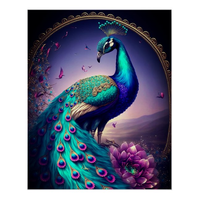 Poster Belle couleur Peacock Paon Bird faune (Devant)