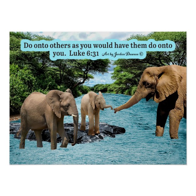 Poster Belle Écriture Eléphante Luc 6:31 (Devant)