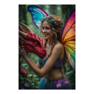Poster Belle Fée Dragon Rouge