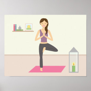 Poster Belle femme faisant du yoga dans une pièce décorée
