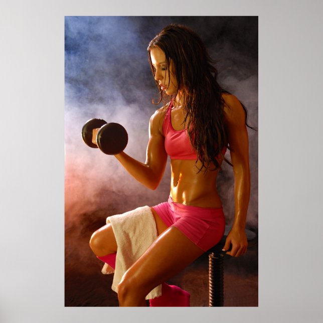 Poster Belle femme sucrée travaillant Dumbell (Devant)