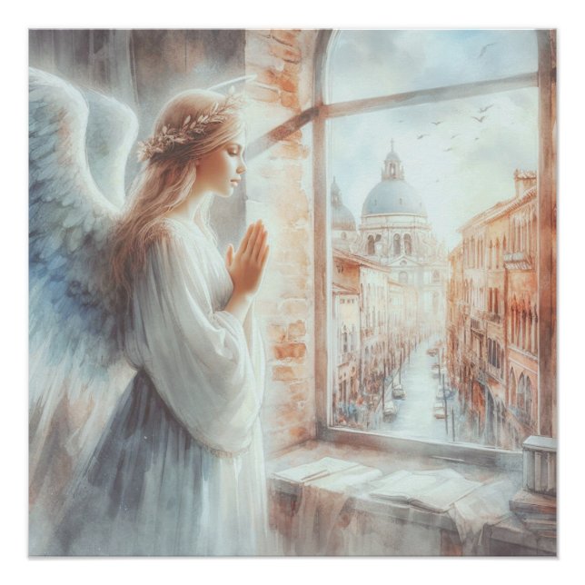 Poster Belle Figure Angélique à l'Aura Blanche Priant (Devant)